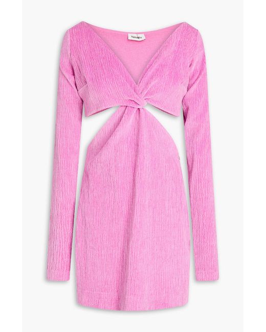 Nanushka Pink Desta Twisted Cutout Textured Cotton-velvet Mini Dress