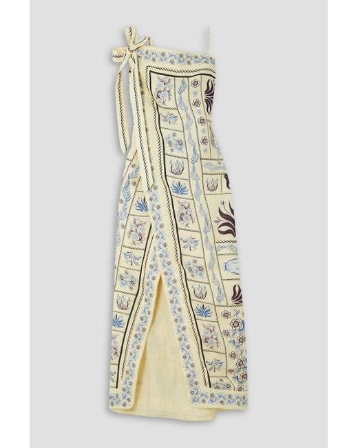 Agua Bendita Simone Tinaja Strapless Floral-print Linen Maxi Wrap Dress in  Natural | Lyst