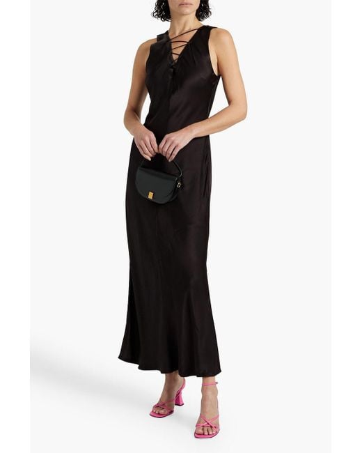 FRAME Black Lace-up Satin-jacquard Maxi Dress
