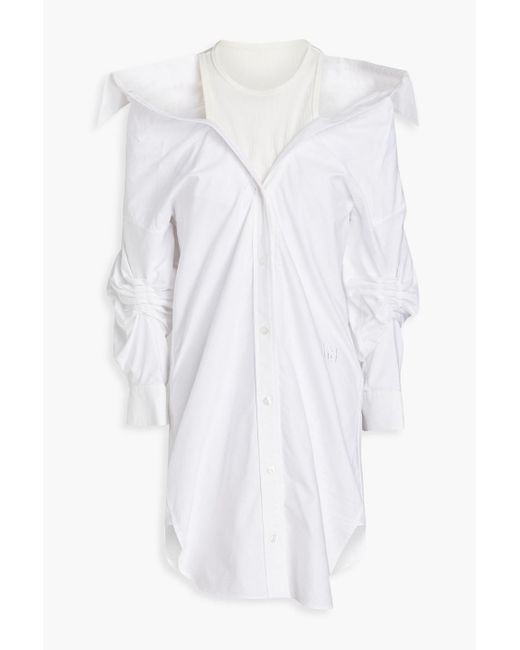 T By Alexander Wang White Cold-shoulder Jersey-paneled Cotton-poplin Mini Shirt Dress