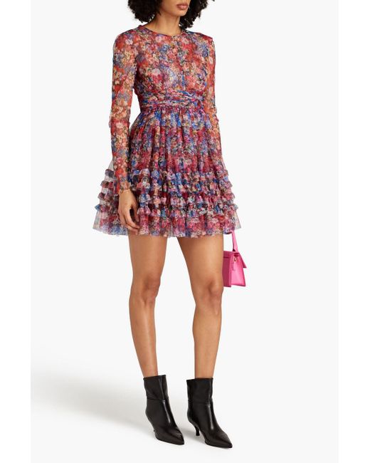 Philosophy Di Lorenzo Serafini Red Minikleid aus tüll mit floralem print und rüschen