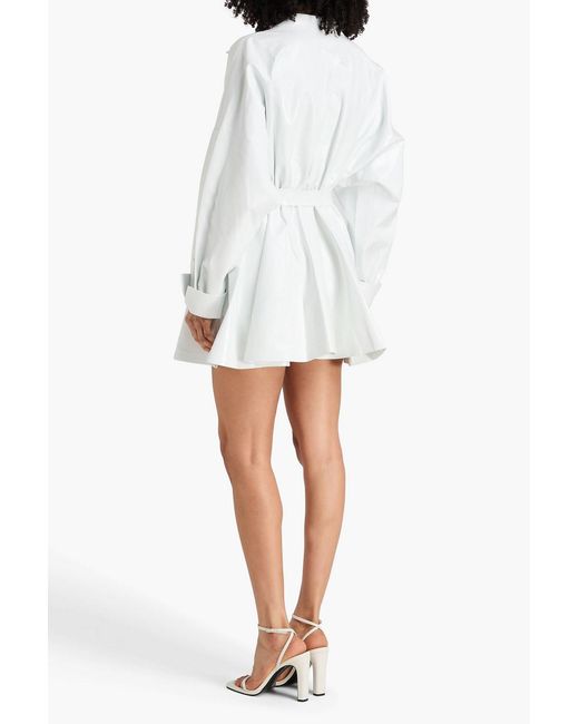 Norma Kamali White Belted Mini Shirt Dress