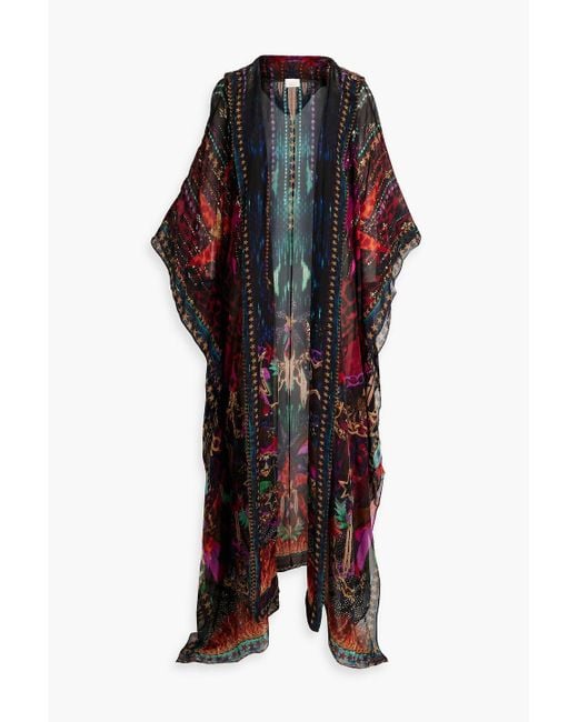 Camilla Black Embellished Printed Silk-chiffon Hooded Kimono