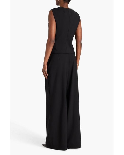 Theory Black Wool-Blend Crepe Wide-Leg Pants