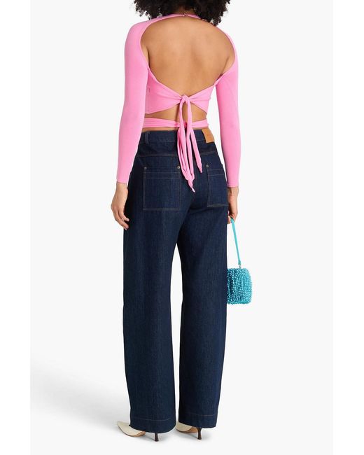 Joos Tricot Pink Cropped Open-Back Lyocell-Blend Top