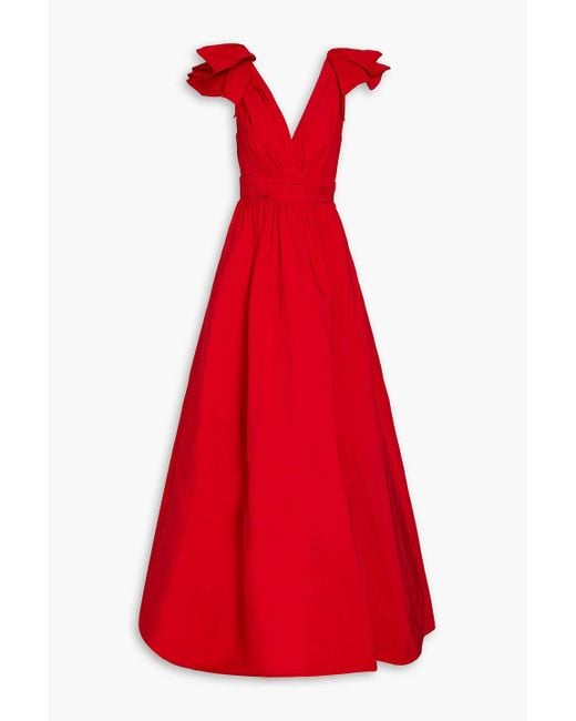 Marchesa Red Pleated Taffeta Gown