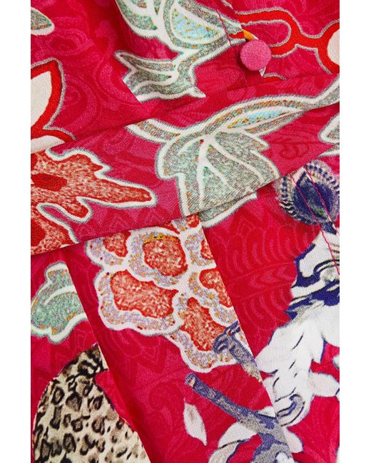 Camilla Red Embellished Printed Silk Crepe De Chine Maxi Shirt Dress