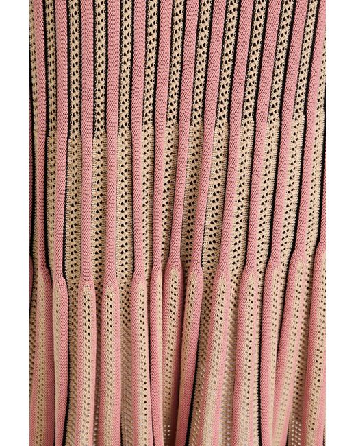 Zimmermann Pink Ribbed Pointelle-knit Cotton-blend Midi Skirt
