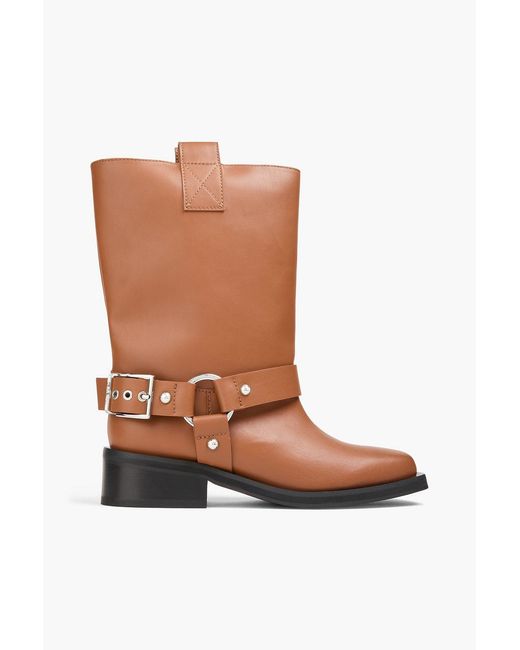 Ganni Brown Buckled Leather-blend Boots