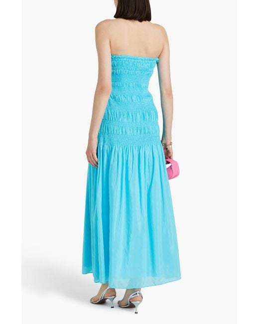 Nicholas Blue Kalli Strapless Cotton And Silk-blend Voile Maxi Dress