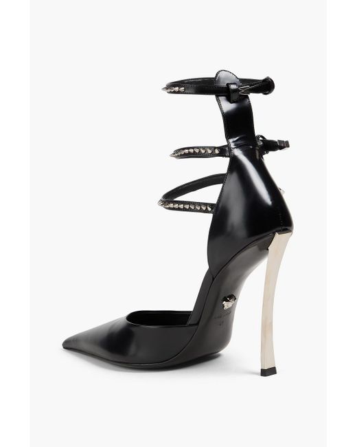 Versace White Pinpoint Spiked Leather Pumps