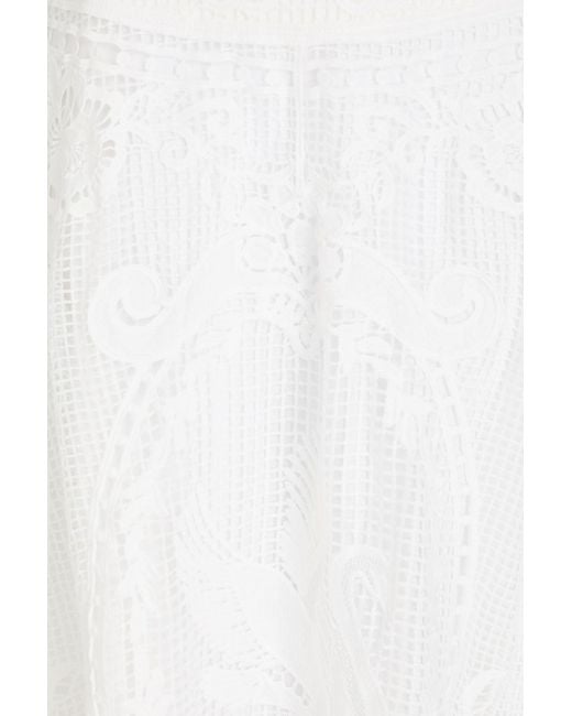 Farm Rio White Swan Lake Guipure Lace Midi Skirt
