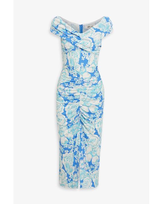 Diane von Furstenberg Blue Stephen Off-The-Shoulder Printed Jersey Midi Dress