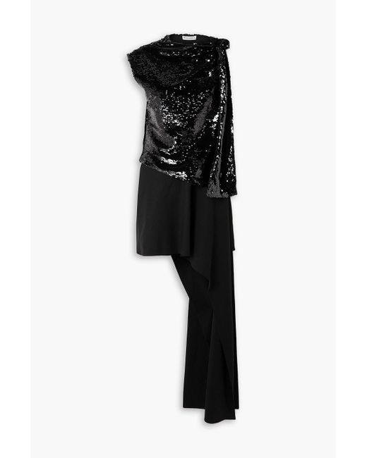 J.W. Anderson Black Asymmetric Sequin-embellished Jersey Maxi Dress