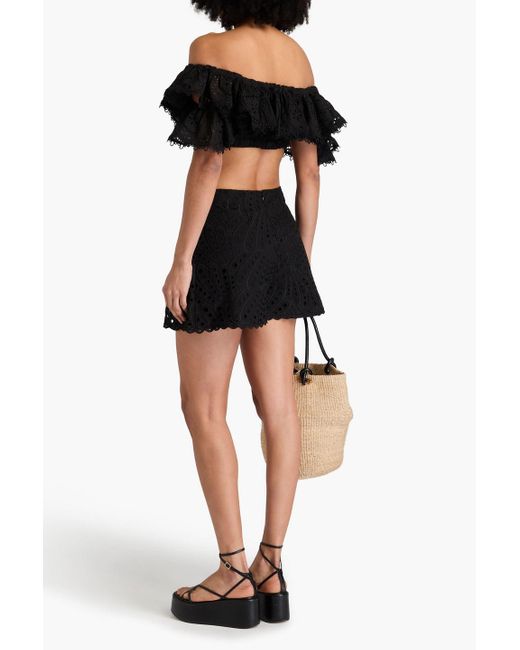 Charo Ruiz Black Gabrielle Embellished Broderie Anglaise Cotton-Blend Shorts