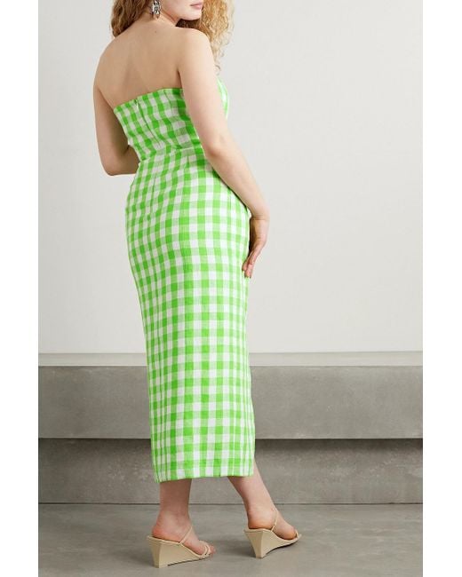 Mara Hoffman Green Didi trägerloses midikleid aus hanf mit gingham-karo