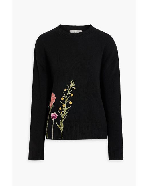 Valentino Garavani Black Embellished Wool And Cashmere-blend Sweater