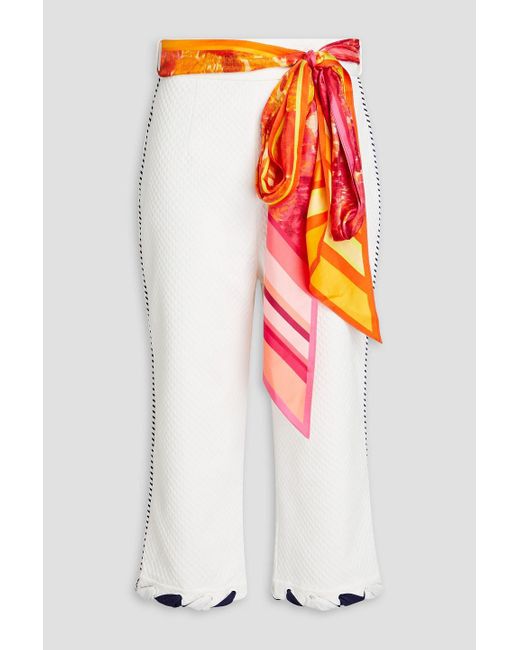 Zimmermann White Belted Cropped Cotton-blend Straight-leg Pants