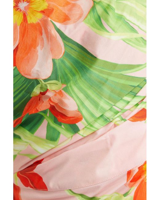 Carolina Herrera White Midikleid aus stretch-baumwollpopeline mit floralem print und asymmetrischer schulterpartie