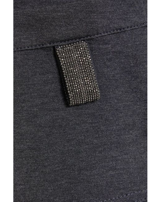Brunello Cucinelli Black Bead-embellished Mélange Cotton-jersey Polo Shirt