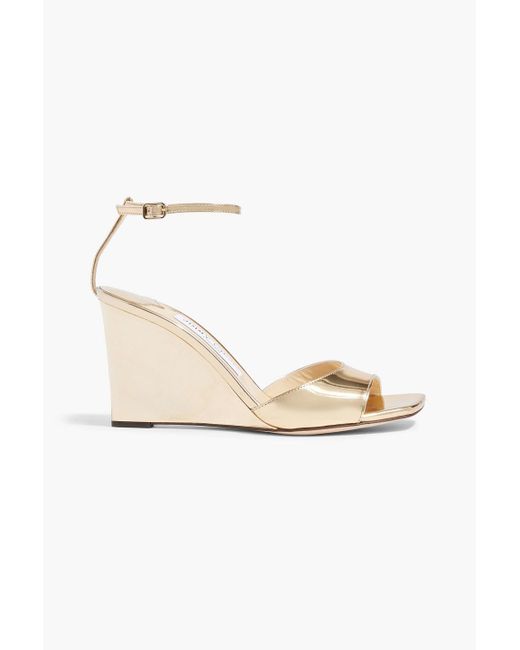 Jimmy Choo White Brien 85 Mirrored-leather Wedge Sandals