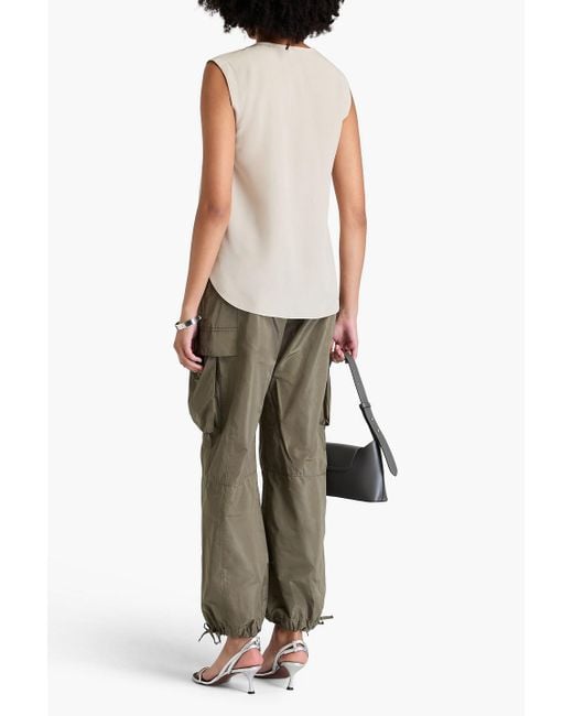 Brunello Cucinelli White Bead-embellished Silk Crepe De Chine Top