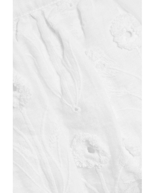 Agua Bendita White Lulu Diente De Leon Anecer Embroidered Linen Shorts