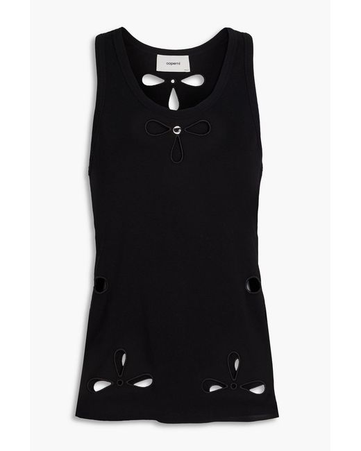 Coperni Black Embellished Cutout Cotton-Jersey Tank