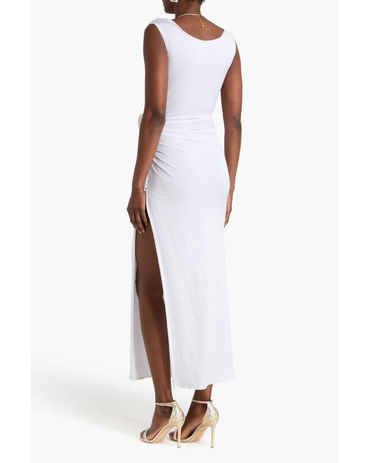 Magda Butrym White Floral-Appliquéd Draped Stretch-Jersey Maxi Dress