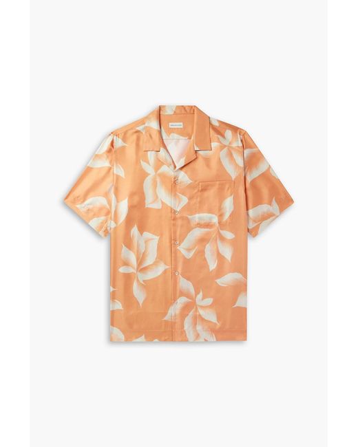 Dries Van Noten Orange Camp-Collar Floral-Print Silk-Twill Shirt for men