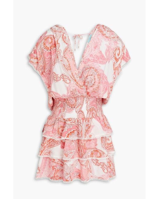 Melissa Odabash Pink Jess Ruffled Paisley-print Voile Mini Dress