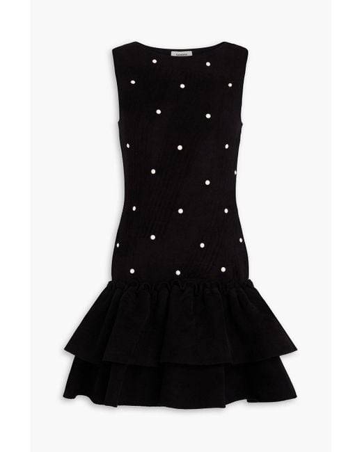 Sandro Black Ruffled Embellished Velvet Mini Dress