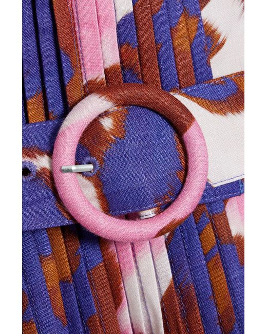 Nicholas Purple Mireille maxikleid aus leinen mit print und gürtel