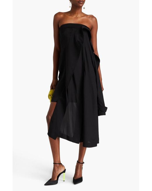 J.W. Anderson Black Trench Strapless Draped Satin-crepe Dress
