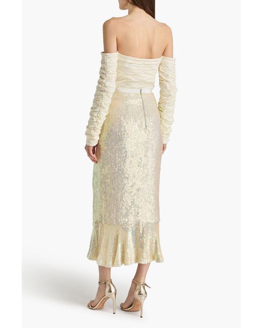 Saloni White Sequined Gauze Midi Skirt