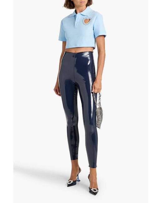 Area Blue Cropped Embellished Cotton-Piqué Polo Shirt