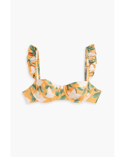 Agua Bendita Metallic Kiwi Sabanero Dorado Ruffled Floral-print Underwired Bikini Top