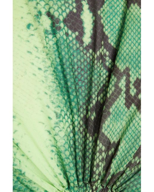 Cult Gaia Green Nevra Cropped Embellished Snake-print Stretch-mesh Top