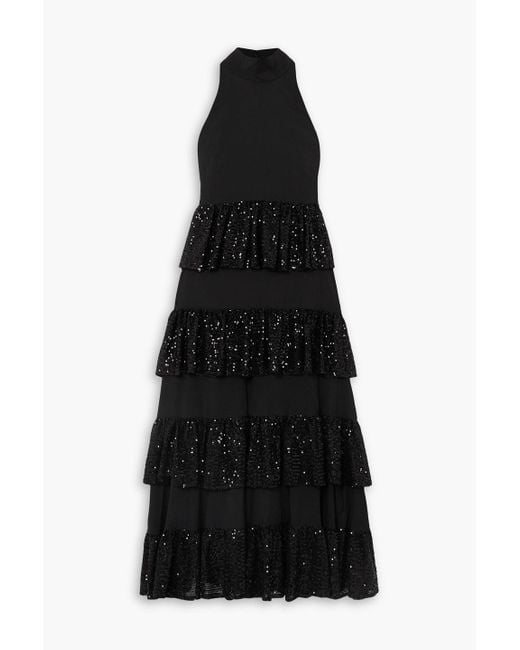 Caroline Constas Black Iris Sequin-embellished Ruffled Crepe Midi Dress