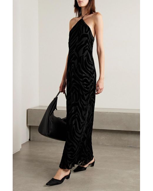 Anine Bing Black Leanne Devoré-velvet Halterneck Maxi Dress