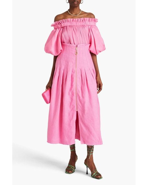 Aje. Pink Charme Pleated Linen Midi Skirt