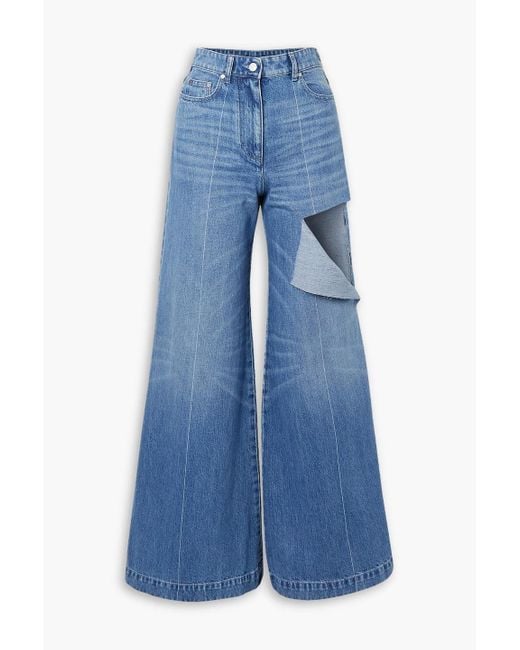 Peter Do Blue Distressed High-rise Wide-leg Jeans