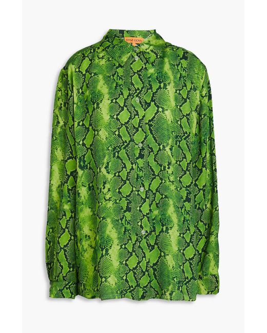 Stine Goya Green Sophia Snake-print Tm-blend Shirt