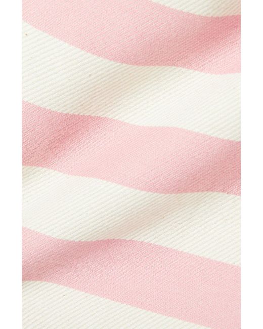 Miguelina Pink Isabella Cropped Button-embellished Striped Cotton-twill Top