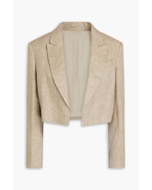 Brunello Cucinelli Natural Cropped Metallic Herringbone Linen-blend Blazer