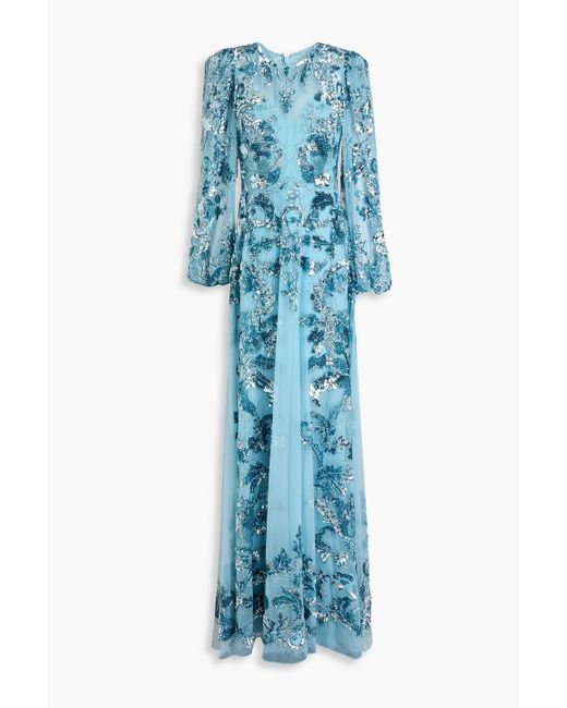 Zuhair Murad Blue Embellished Tulle Gown