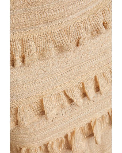 Zimmermann Natural Ruffled Metallic Pointelle-knit Midi Skirt