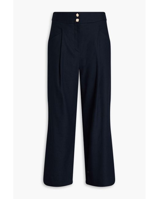 Veronica Beard Blue Kuna Cropped Linen-blend Wide-leg Pants