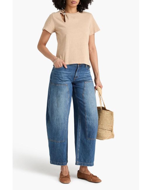 Maje Natural Embellished Cutout Cotton-Jersey T-Shirt