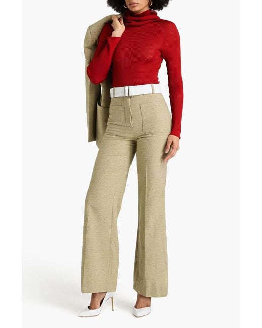 Victoria Beckham Natural Alina Wool-blend Flared Pants